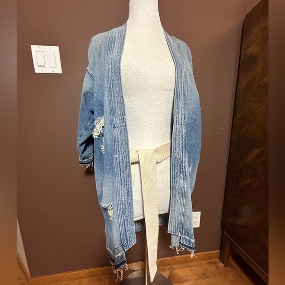 Sandrine Rose x Free People Distressed Open Front Denim Kimono Jacket size small - Picture 11 of 13